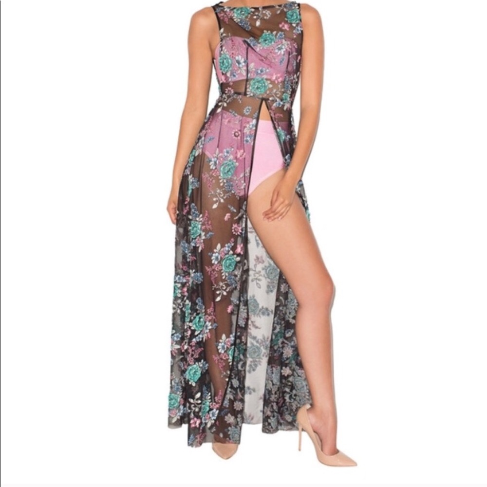 BEAUTIFUL FLORAL HOUSE OF CB SEE THROUGH DRESS - Picture 1 of 3